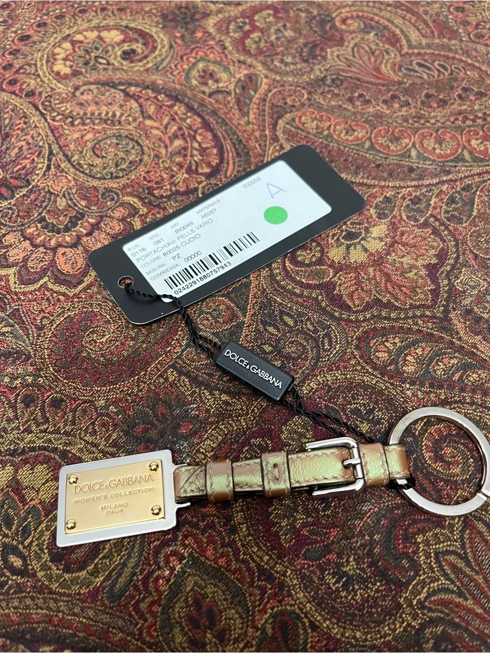 Dolce & Gabbana Iridescent Light Brown Leather Keyring - NWT - Authentic